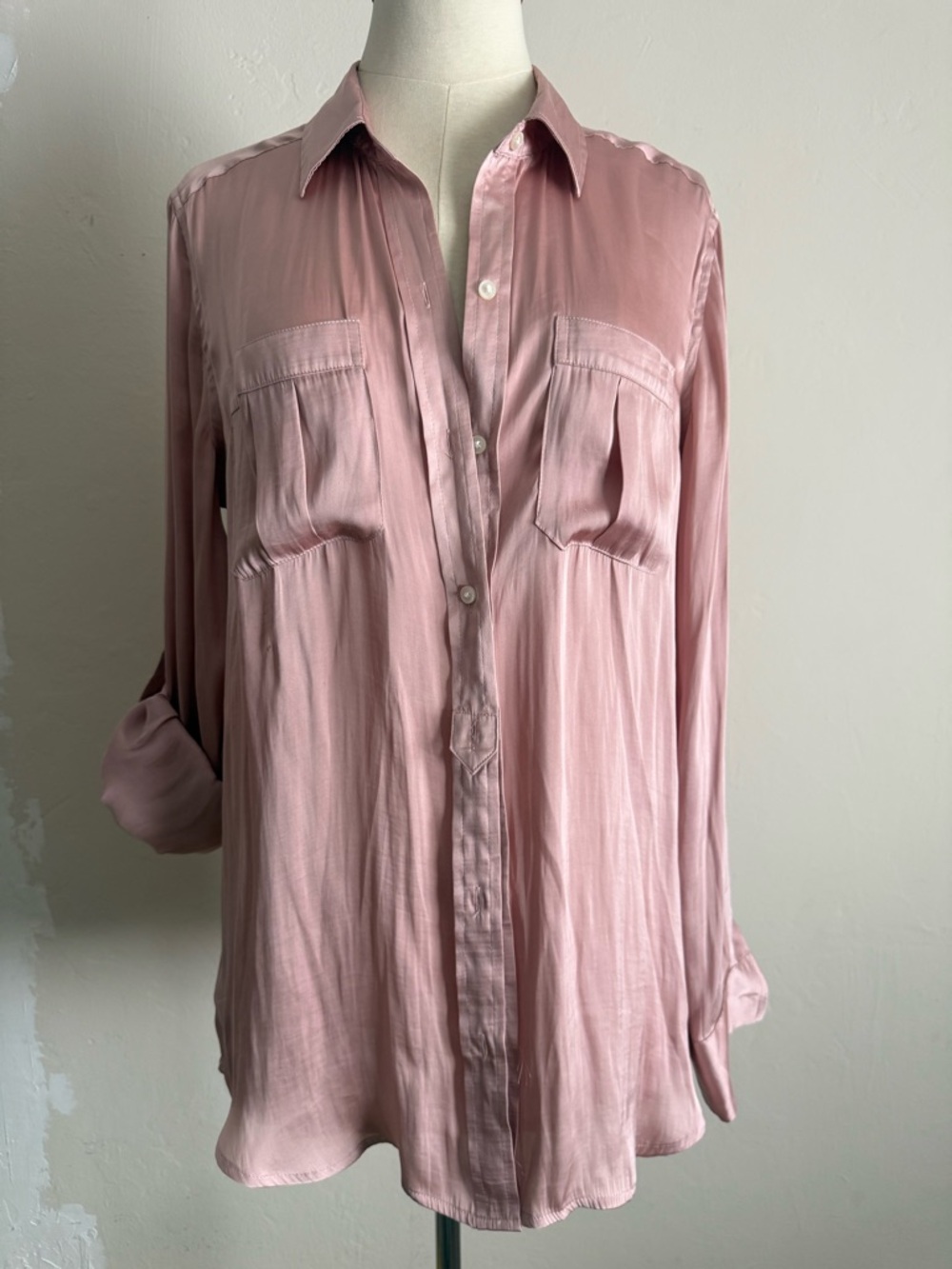Banana Republic Blush Pink Silk-Feel Button-Down Shirt